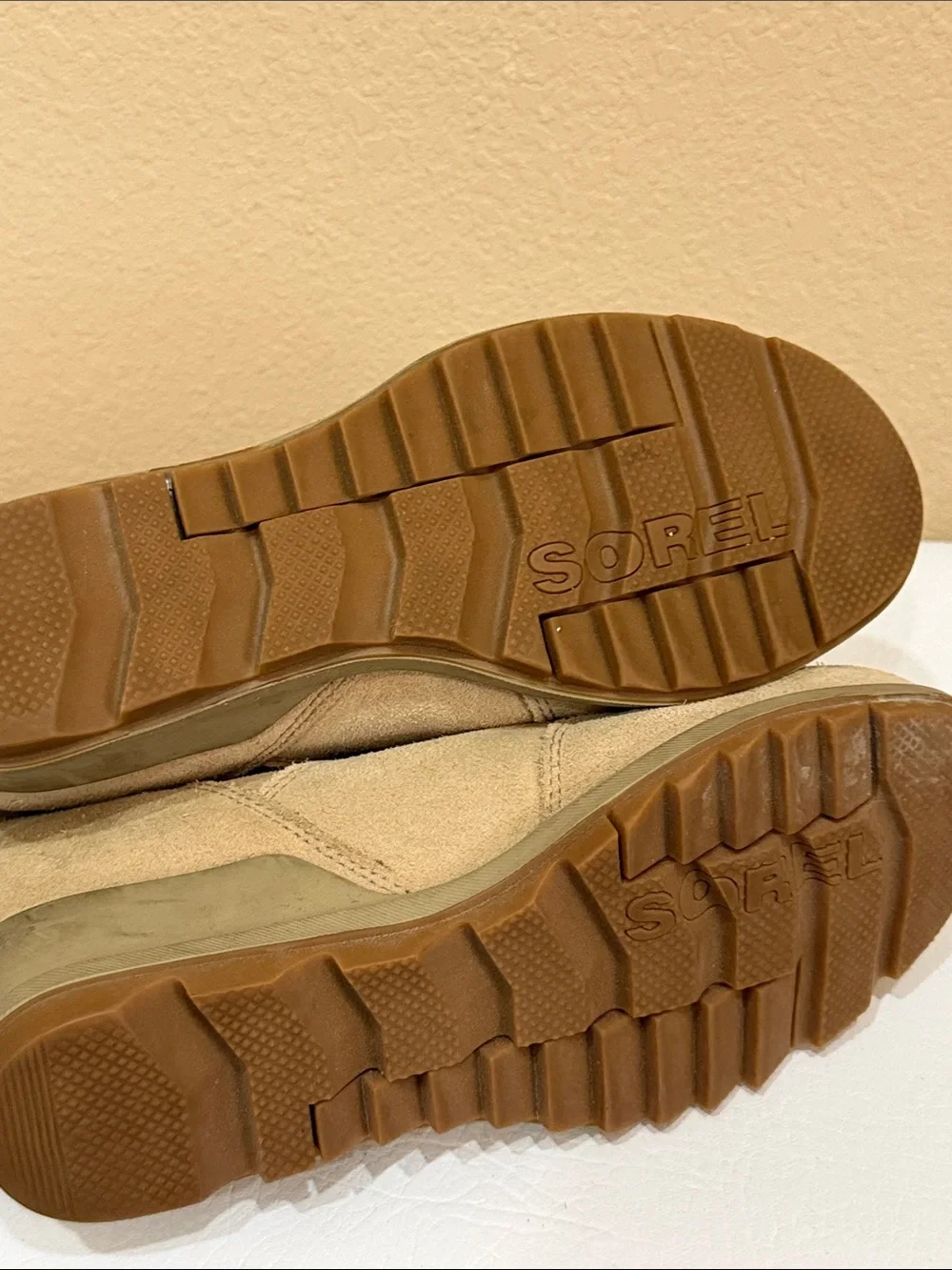 Sorel Beige Suede Lace-Up Wedge Sneakers